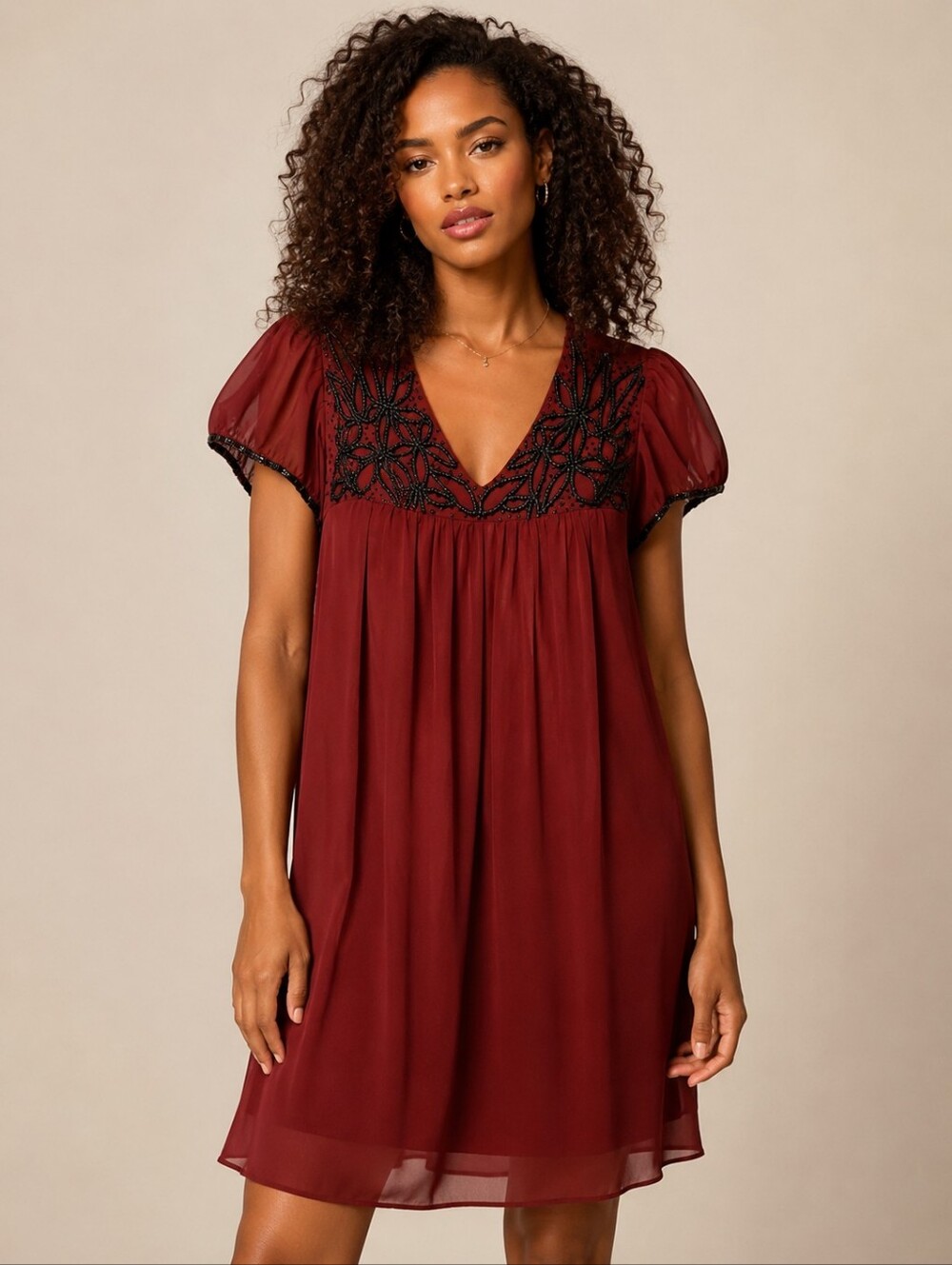 ❤️ SOIE BEADED SILK SHIFT DRESS, MEDIUM